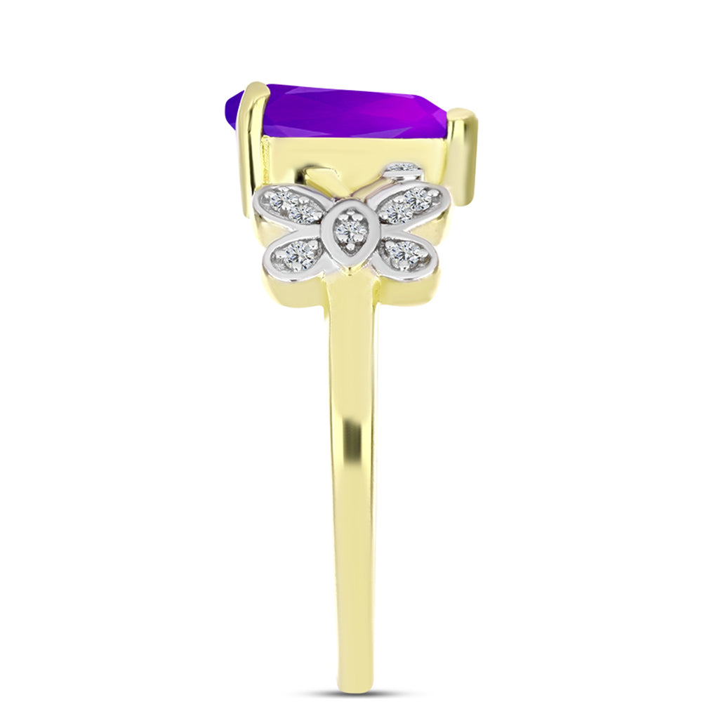Inel din Argint 925 Placat cu Aur ( 3.37 grame ) cu Agat Violet și Topaz Alb 1.92 Carate