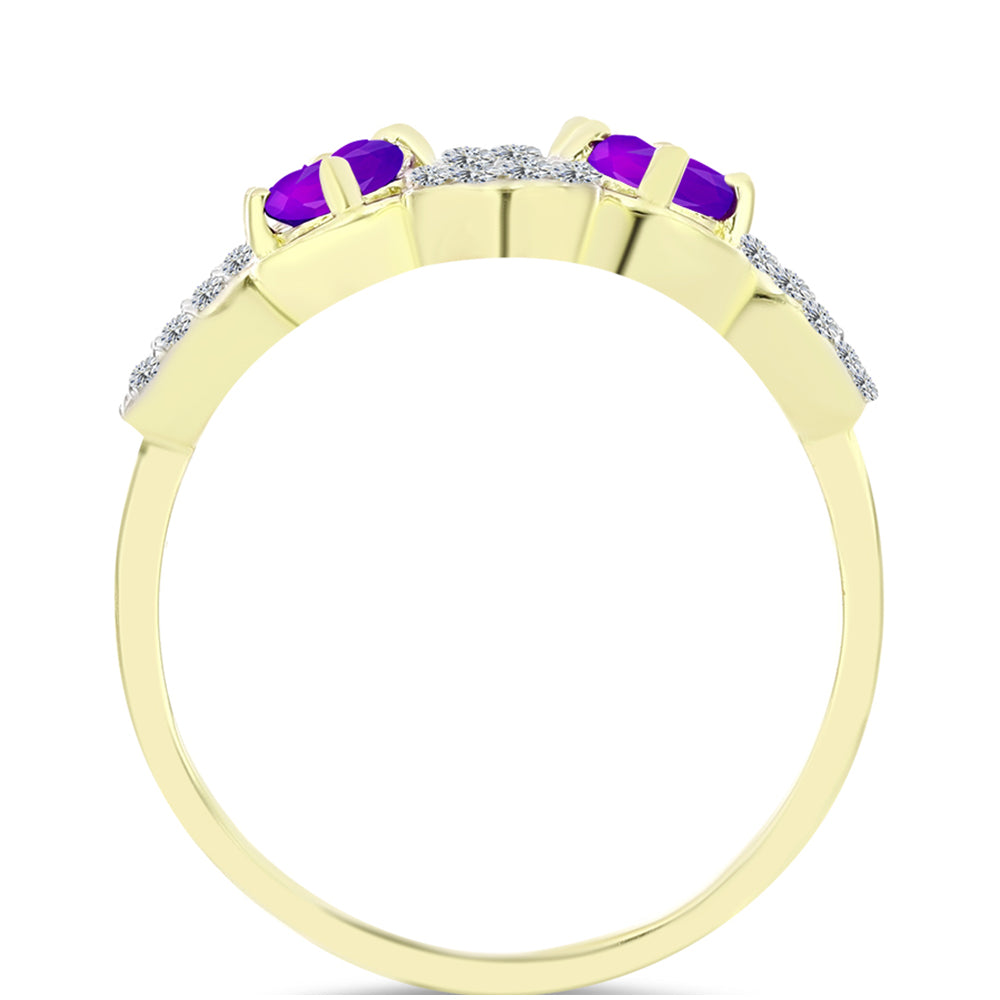 Inel din Argint 925 Placat cu Aur ( 4.36 grame ) cu Agat Violet și Topaz Alb 1.59 Carate