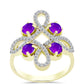 Inel din Argint 925 Placat cu Aur ( 4.36 grame ) cu Agat Violet și Topaz Alb 1.59 Carate