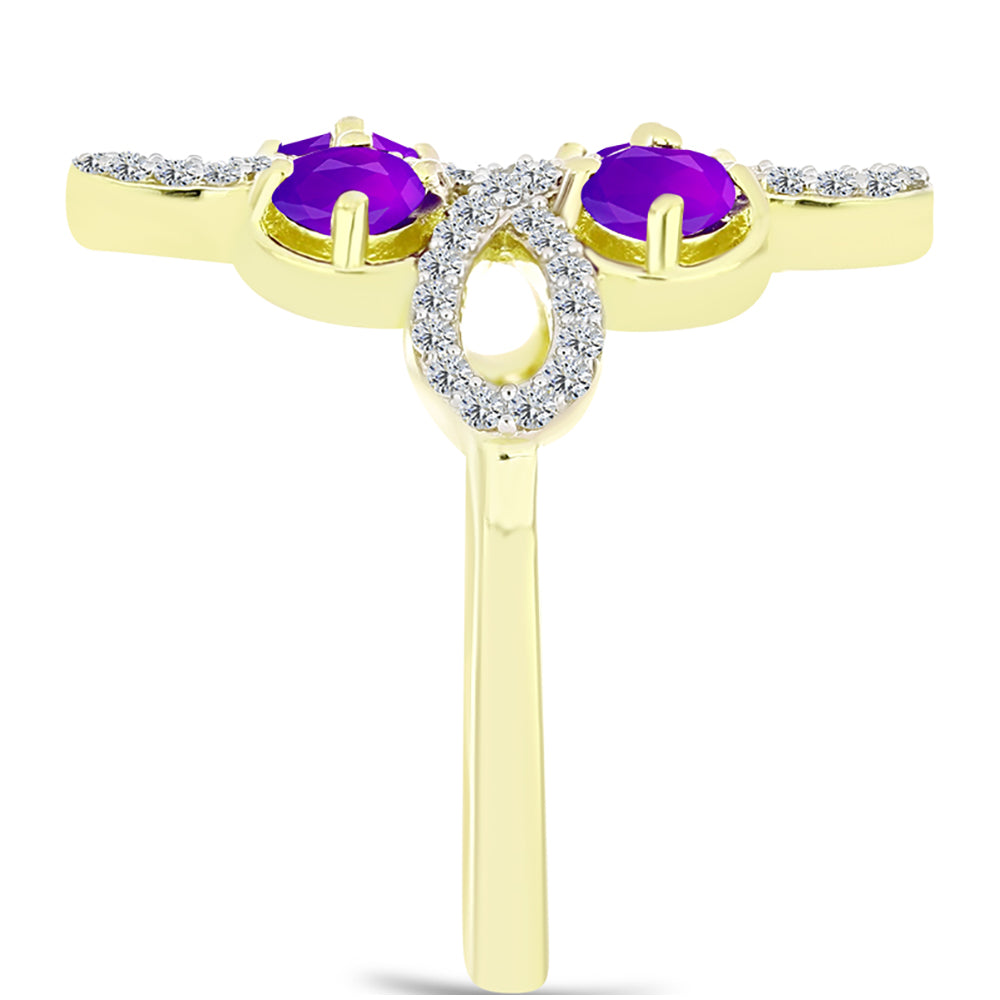 Inel din Argint 925 Placat cu Aur ( 4.36 grame ) cu Agat Violet și Topaz Alb 1.59 Carate 4 