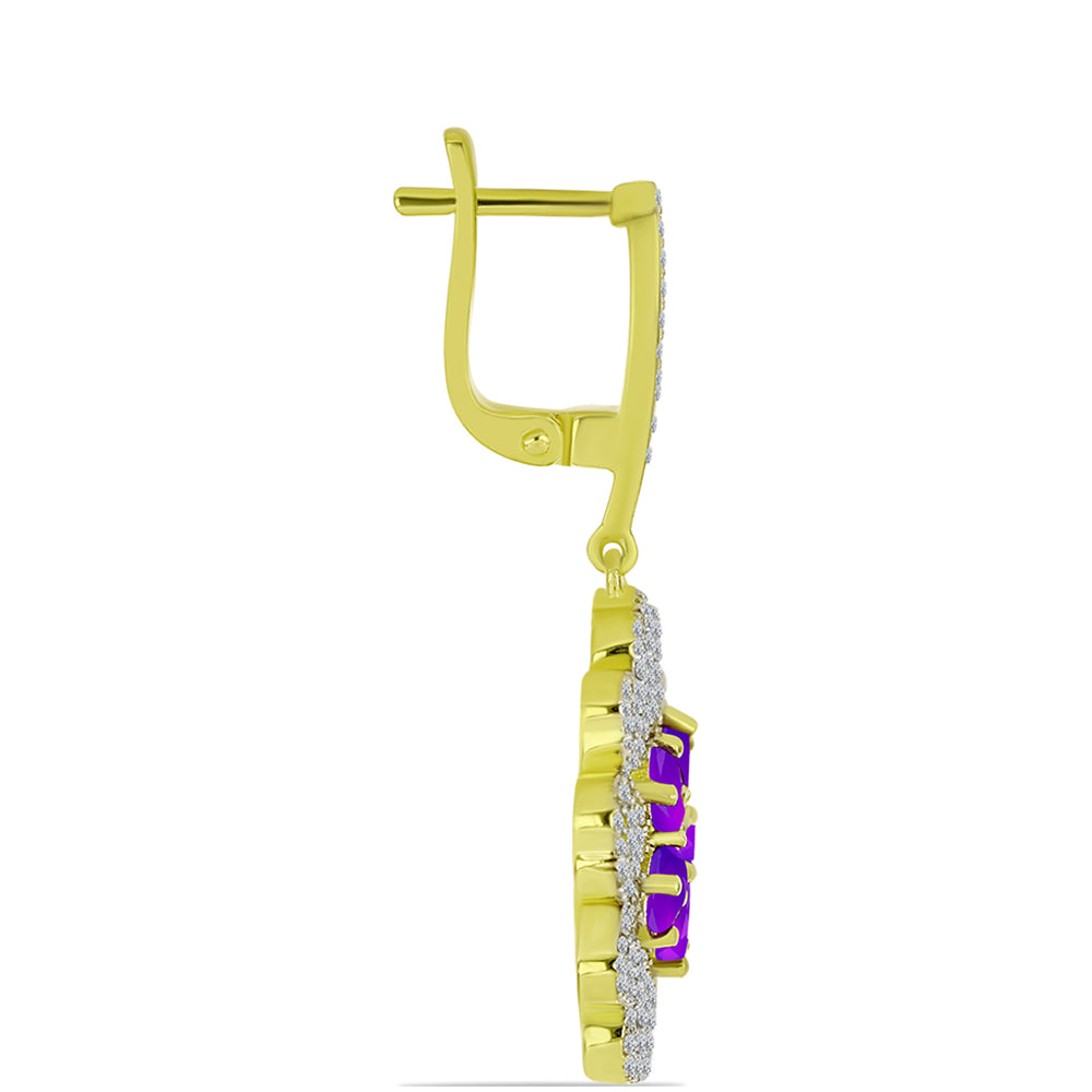 Cercei din Argint 925 Placat cu Aur ( 10.13 grame ) cu Agat Violet și Topaz Alb 3.97 Carate