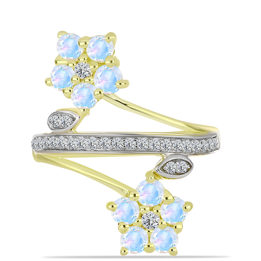 Inel din Argint 925 Placat cu Aur ( 3.74 grame ) cu Piatra Lunii Curcubeu și Topaz Alb 1.36 Carate