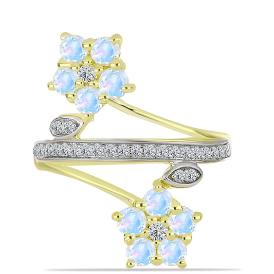 Inel din Argint 925 Placat cu Aur ( 3.74 grame ) cu Piatra Lunii Curcubeu și Topaz Alb 1.36 Carate
