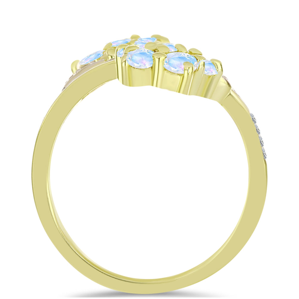 Inel din Argint 925 Placat cu Aur ( 3.74 grame ) cu Piatra Lunii Curcubeu și Topaz Alb 1.36 Carate