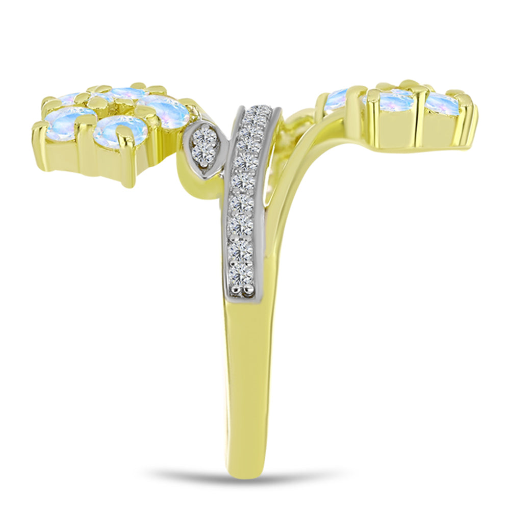 Inel din Argint 925 Placat cu Aur ( 3.74 grame ) cu Piatra Lunii Curcubeu și Topaz Alb 1.36 Carate