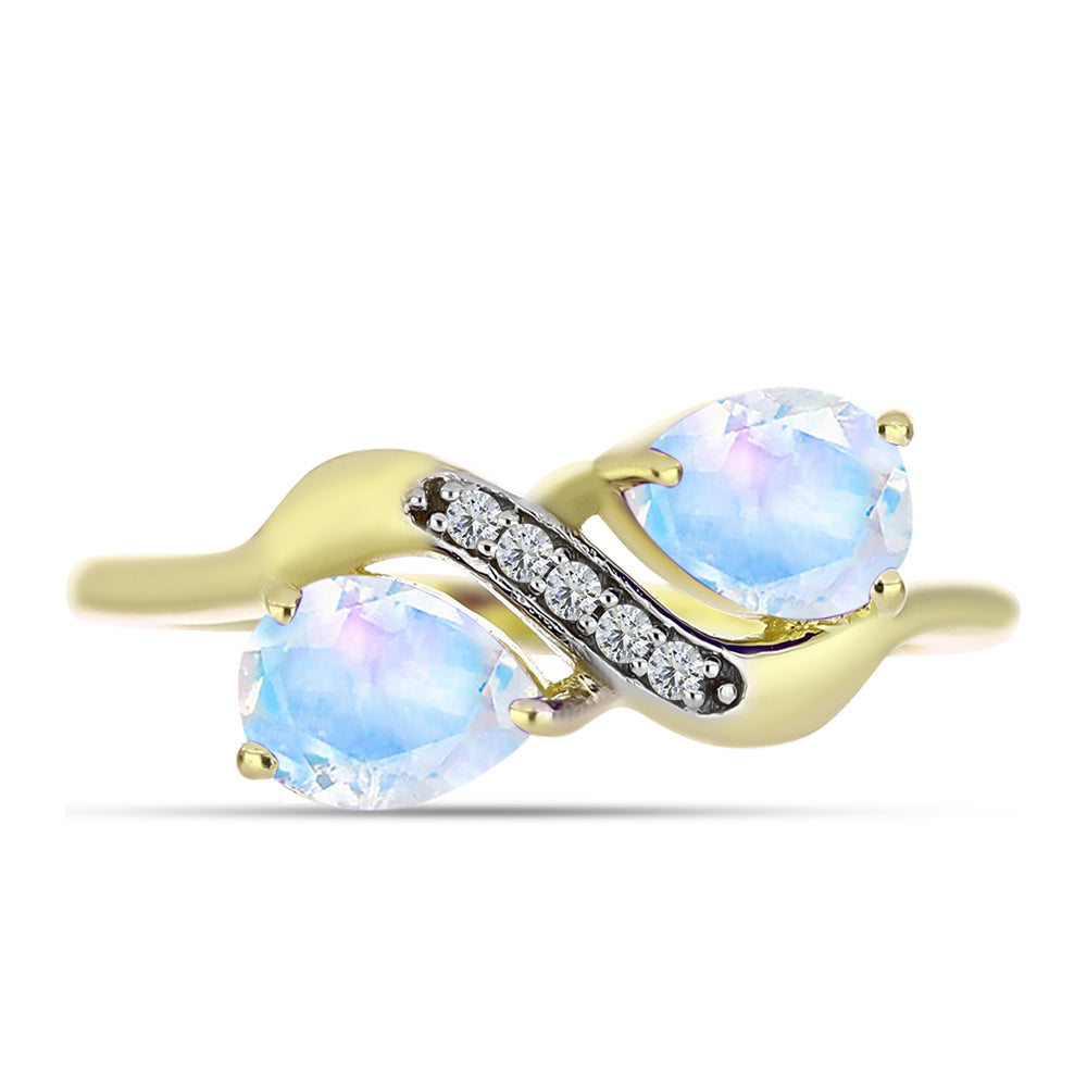 Inel din Argint 925 Placat cu Aur ( 2.41 grame ) cu Piatra Lunii Curcubeu și Topaz Alb 1.34 Carate