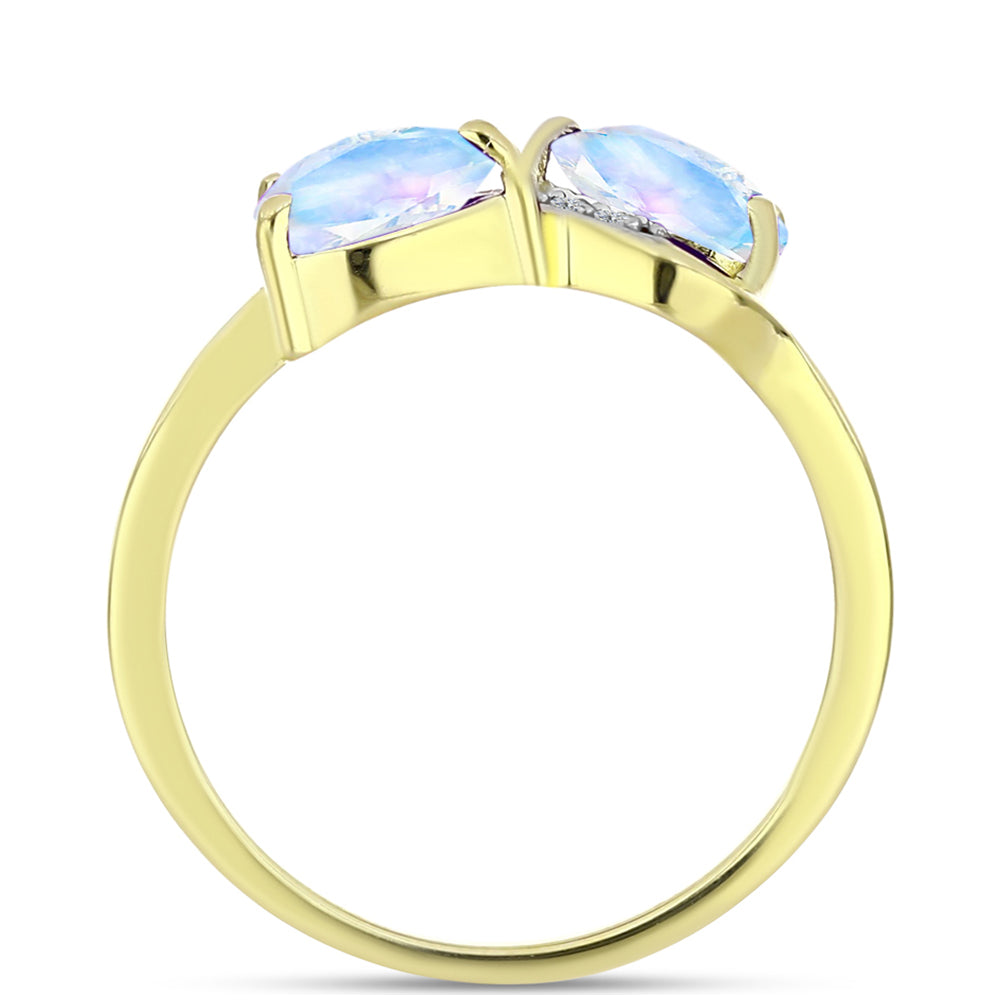Inel din Argint 925 Placat cu Aur ( 2.41 grame ) cu Piatra Lunii Curcubeu și Topaz Alb 1.34 Carate 2 