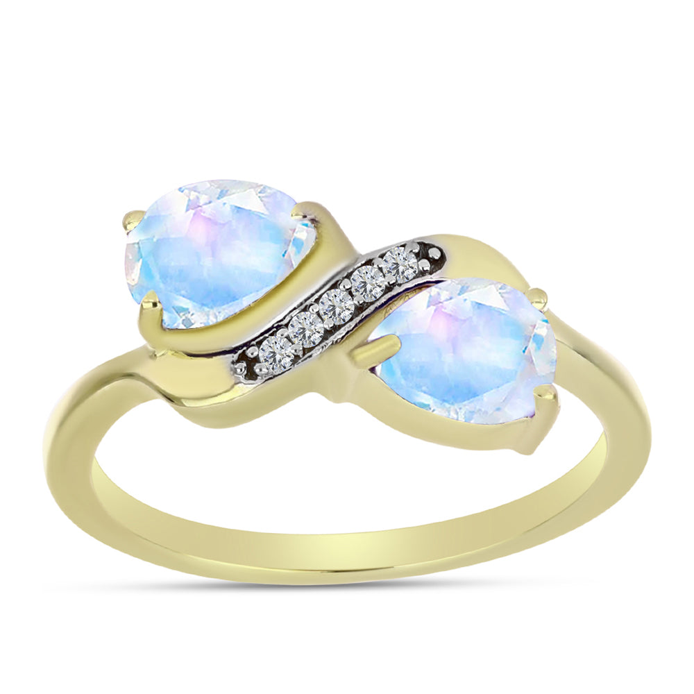 Inel din Argint 925 Placat cu Aur ( 2.41 grame ) cu Piatra Lunii Curcubeu și Topaz Alb 1.34 Carate