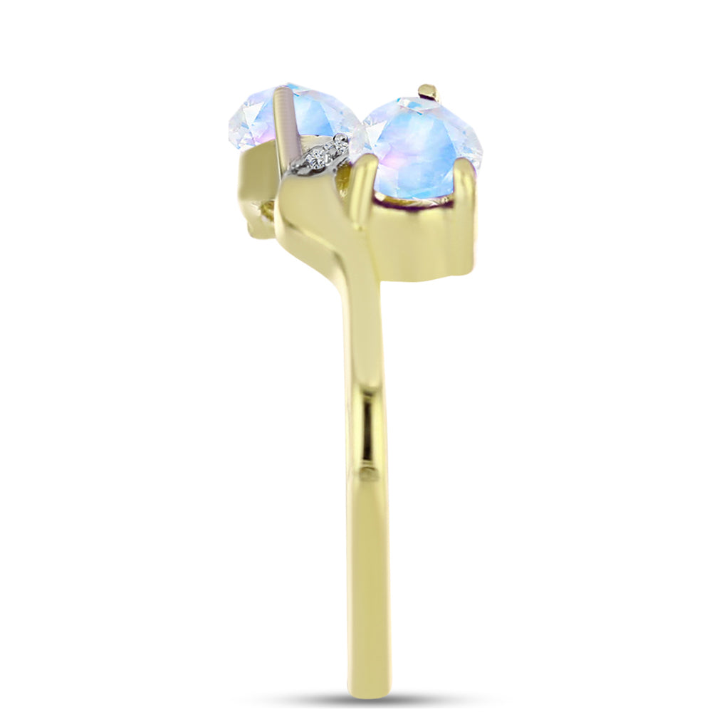 Inel din Argint 925 Placat cu Aur ( 2.41 grame ) cu Piatra Lunii Curcubeu și Topaz Alb 1.34 Carate
