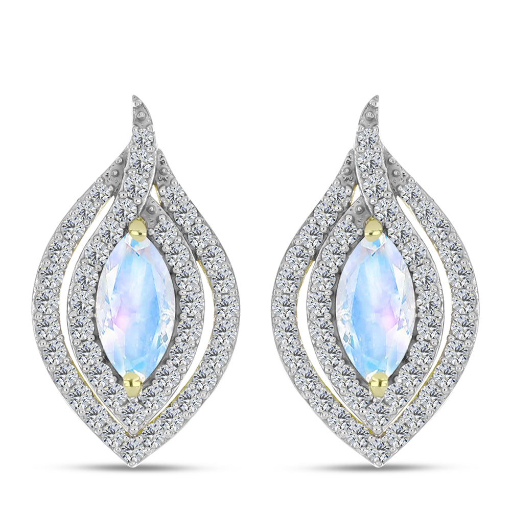 Cercei din Argint 925 Placat cu Aur ( 5.57 grame ) cu Piatra Lunii Curcubeu și Topaz Alb 3.54 Carate