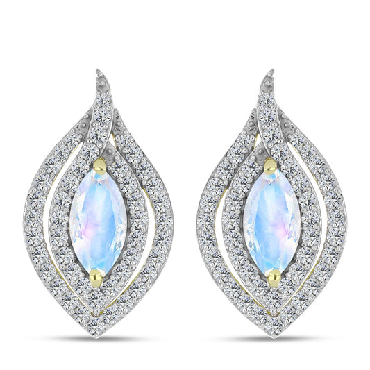 Cercei din Argint 925 Placat cu Aur ( 5.57 grame ) cu Piatra Lunii Curcubeu și Topaz Alb 3.54 Carate