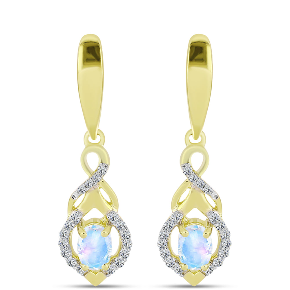 Cercei din Argint 925 Placat cu Aur ( 3.55 grame ) cu Piatra Lunii Curcubeu și Topaz Alb 1.26 Carate 1 
