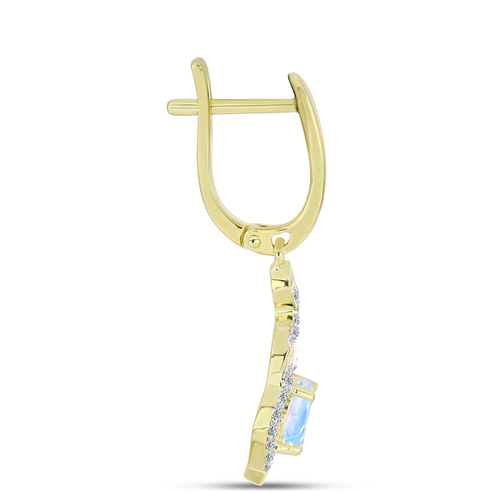Cercei din Argint 925 Placat cu Aur ( 3.55 grame ) cu Piatra Lunii Curcubeu și Topaz Alb 1.26 Carate