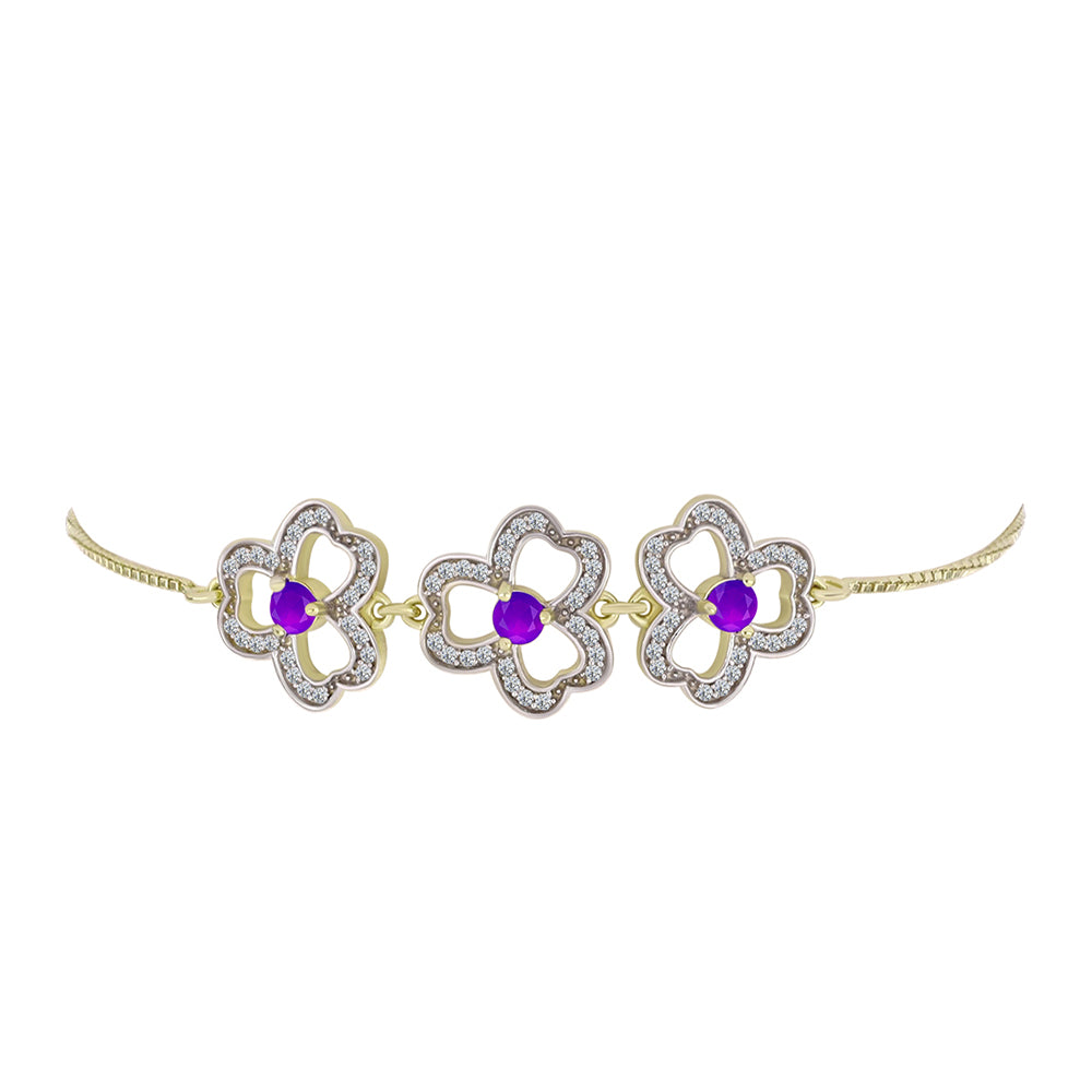 Brățară din Argint 925 Placat cu Aur ( 6.23 grame ) cu Agat Violet și Topaz Alb 0.98 Carate 2 