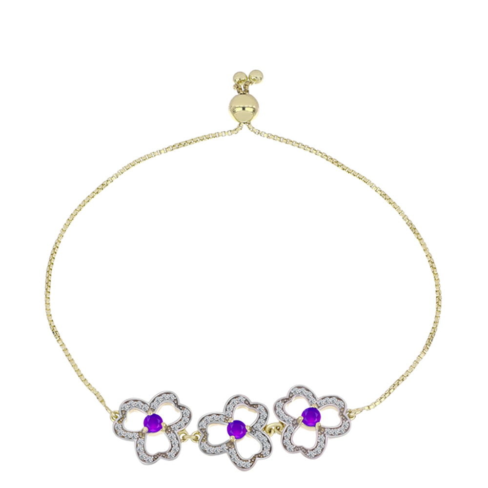 Brățară din Argint 925 Placat cu Aur ( 6.23 grame ) cu Agat Violet și Topaz Alb 0.98 Carate