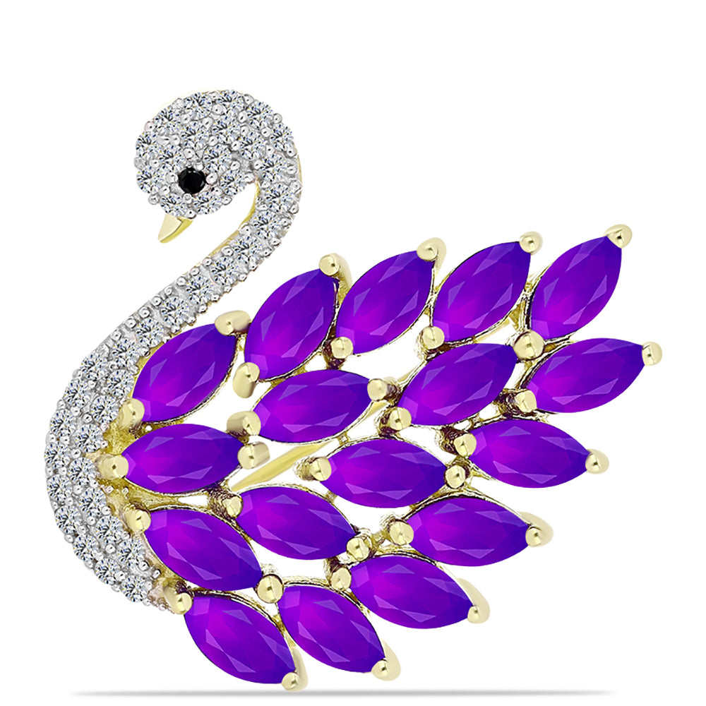 Broşă din Argint 925 Placat cu Aur ( 4.32 grame ) cu Agat Violet și Spinel Negru 3.88 Carate