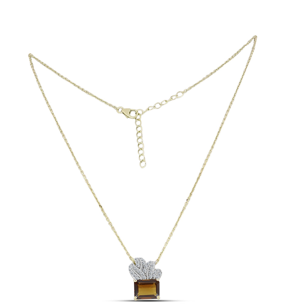 Colier din Argint 925 Placat cu Aur ( 4.11 grame ) cu Cuarț Coniac și Topaz Alb 3.37 Carate 1 