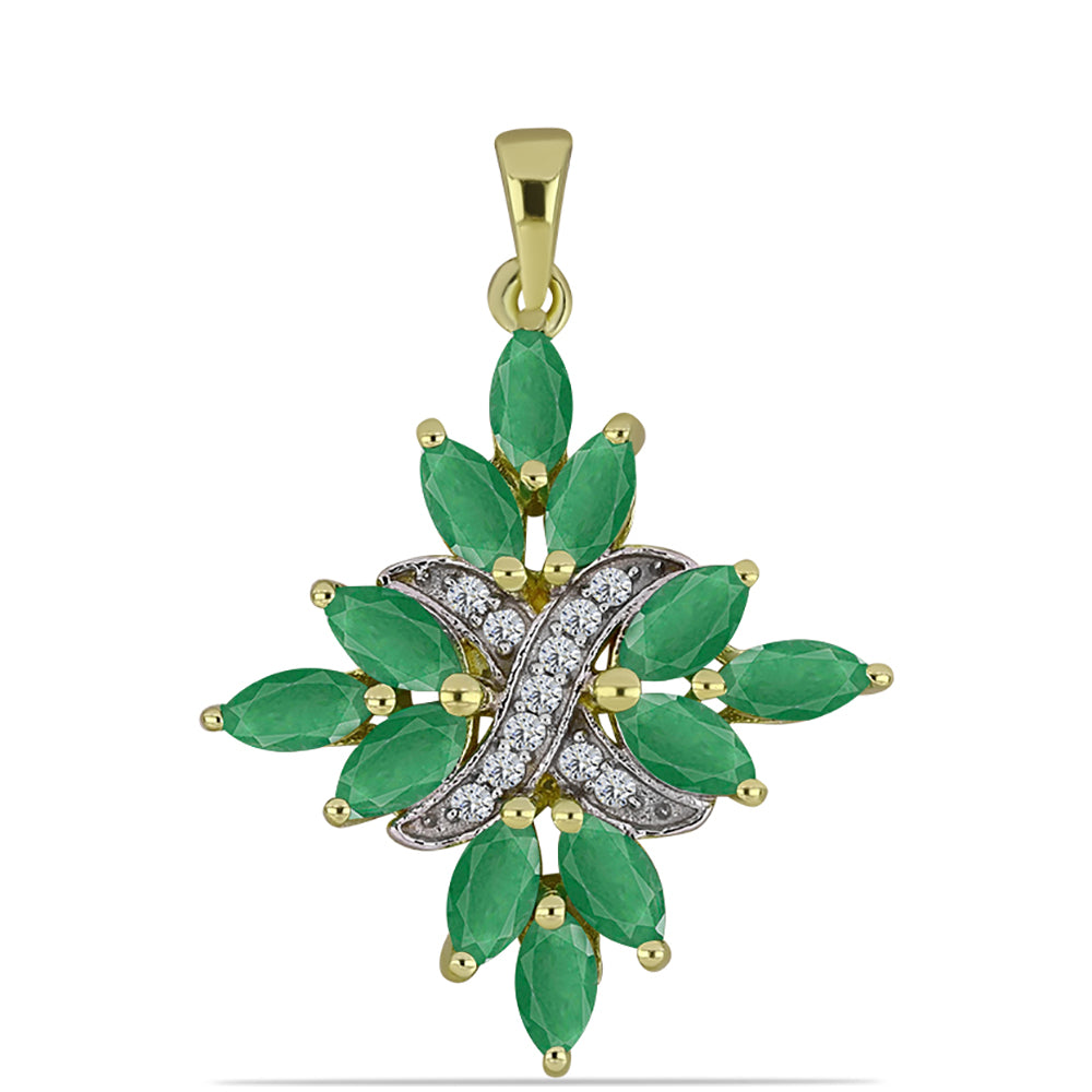 Pandantiv din Argint 925 Placat cu Aur ( 2.13 grame ) cu Smarald Brazilian și Topaz Alb 1.71 Carate