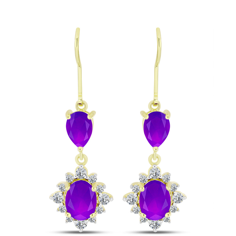 Cercei din Argint 925 Placat cu Aur ( 3.18 grame ) cu Agat Violet și Topaz Alb 4.1 Carate 1 