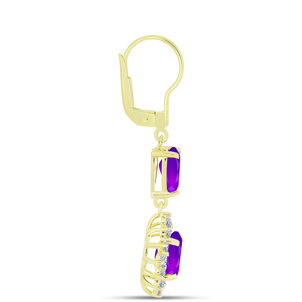 Cercei din Argint 925 Placat cu Aur ( 3.18 grame ) cu Agat Violet și Topaz Alb 4.1 Carate 2 