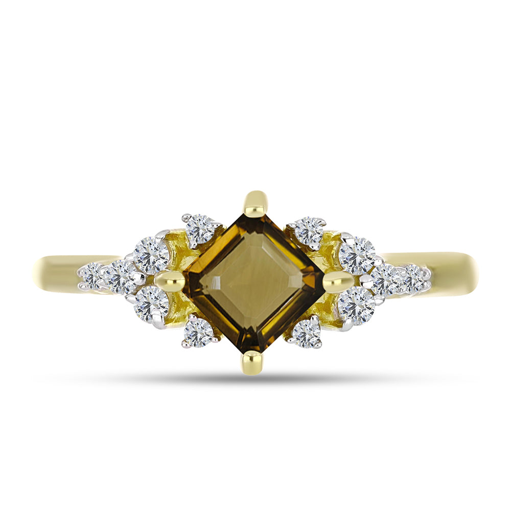 Inel din Argint 925 Placat cu Aur ( 2 grame ) cu Cuarț Coniac și Topaz Alb 0.88 Carate