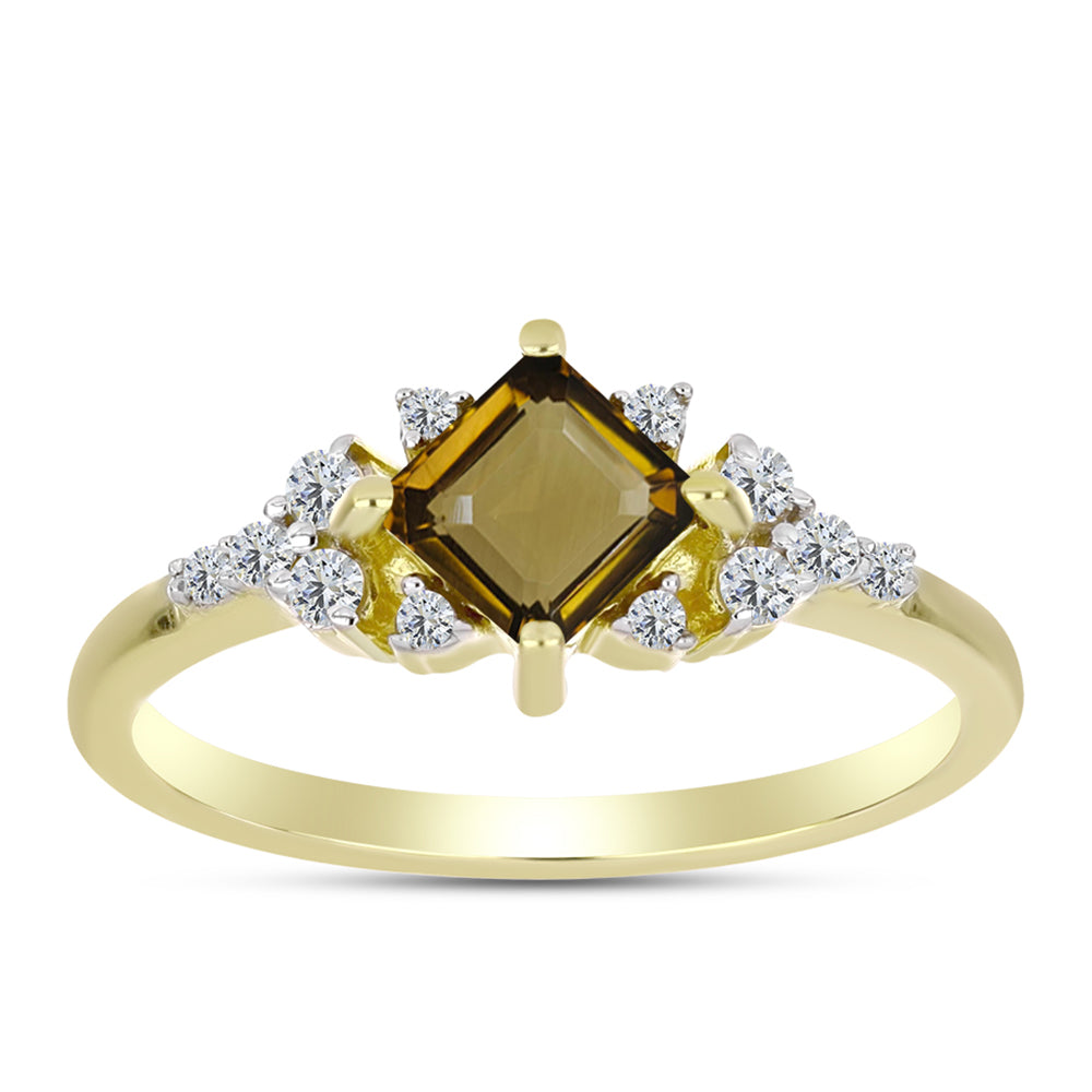 Inel din Argint 925 Placat cu Aur ( 2 grame ) cu Cuarț Coniac și Topaz Alb 0.88 Carate