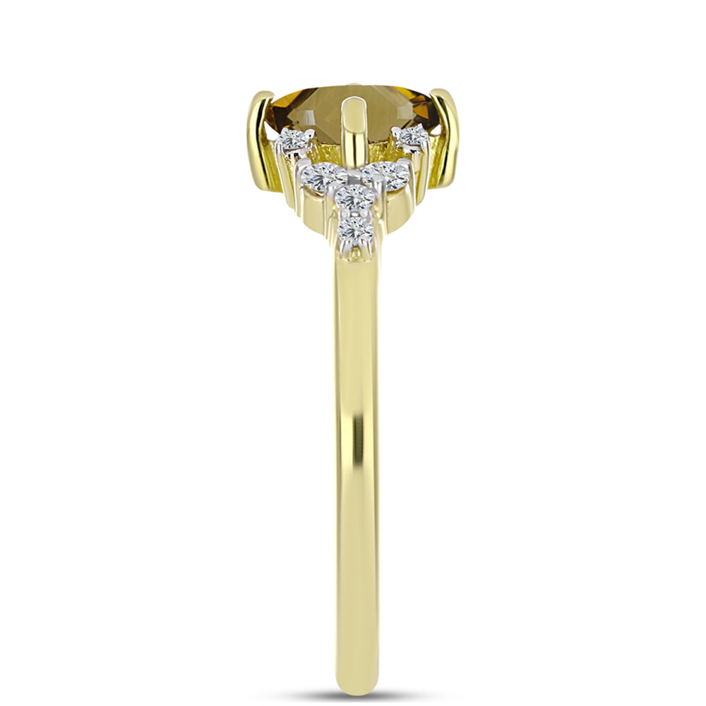 Inel din Argint 925 Placat cu Aur ( 2 grame ) cu Cuarț Coniac și Topaz Alb 0.88 Carate