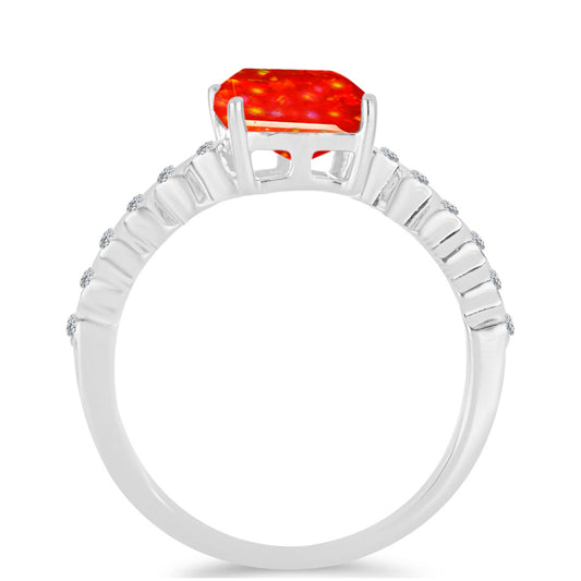 Inel din Argint 925 ( 1.95 grame ) cu Opal Etiopian Lega Dembi Roșu și Topaz Alb 1.34 Carate
