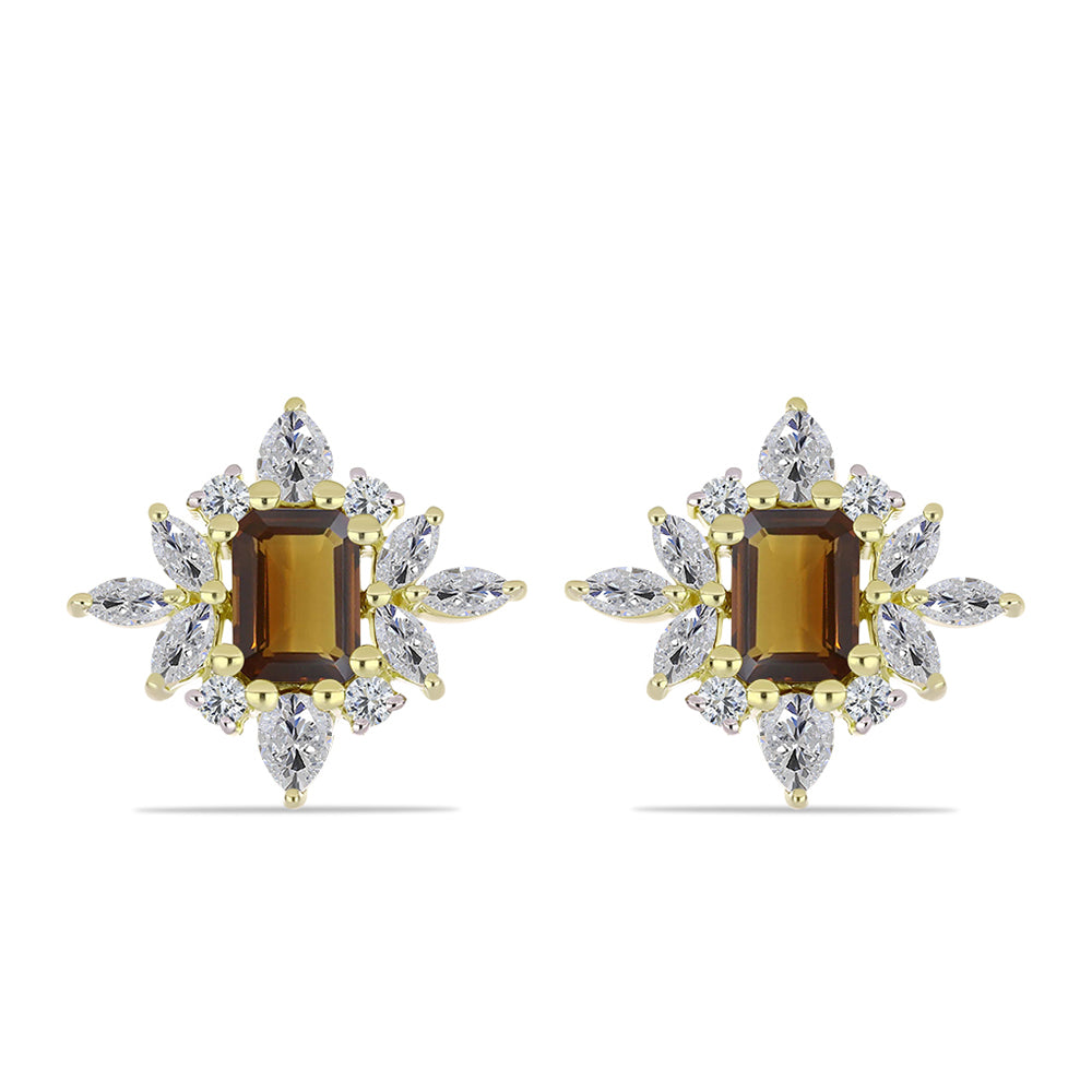 Cercei din Argint 925 Placat cu Aur ( 4.18 grame ) cu Cuarț Coniac și Topaz Alb 3.68 Carate