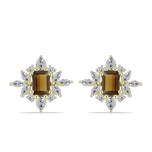 Cercei din Argint 925 Placat cu Aur ( 4.18 grame ) cu Cuarț Coniac și Topaz Alb 3.68 Carate