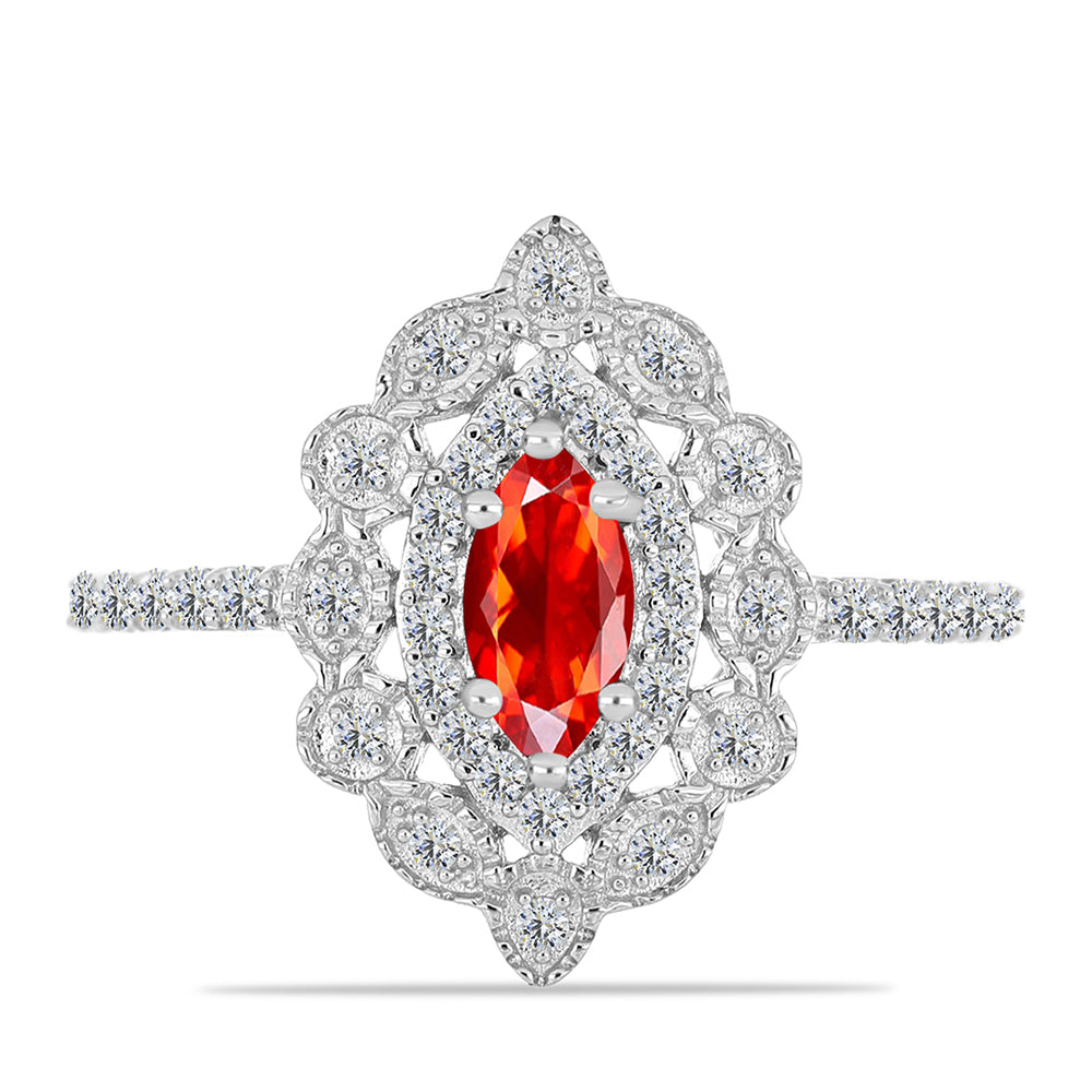 Inel din Argint 925 ( 2.62 grame ) cu Opal Etiopian Lega Dembi Roșu și Topaz Alb 0.79 Carate