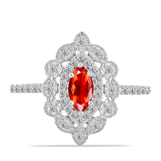 Inel din Argint 925 ( 2.62 grame ) cu Opal Etiopian Lega Dembi Roșu și Topaz Alb 0.79 Carate