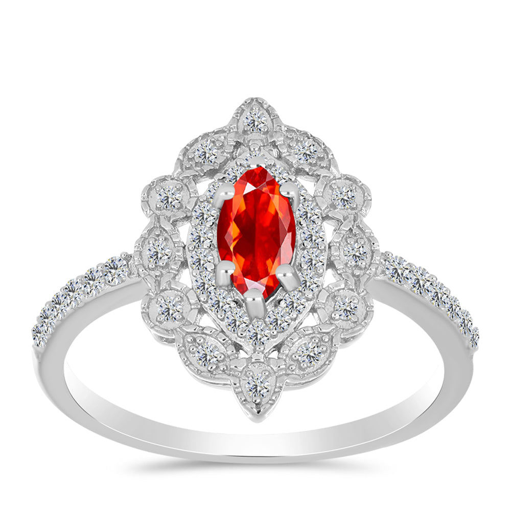 Inel din Argint 925 ( 2.62 grame ) cu Opal Etiopian Lega Dembi Roșu și Topaz Alb 0.79 Carate