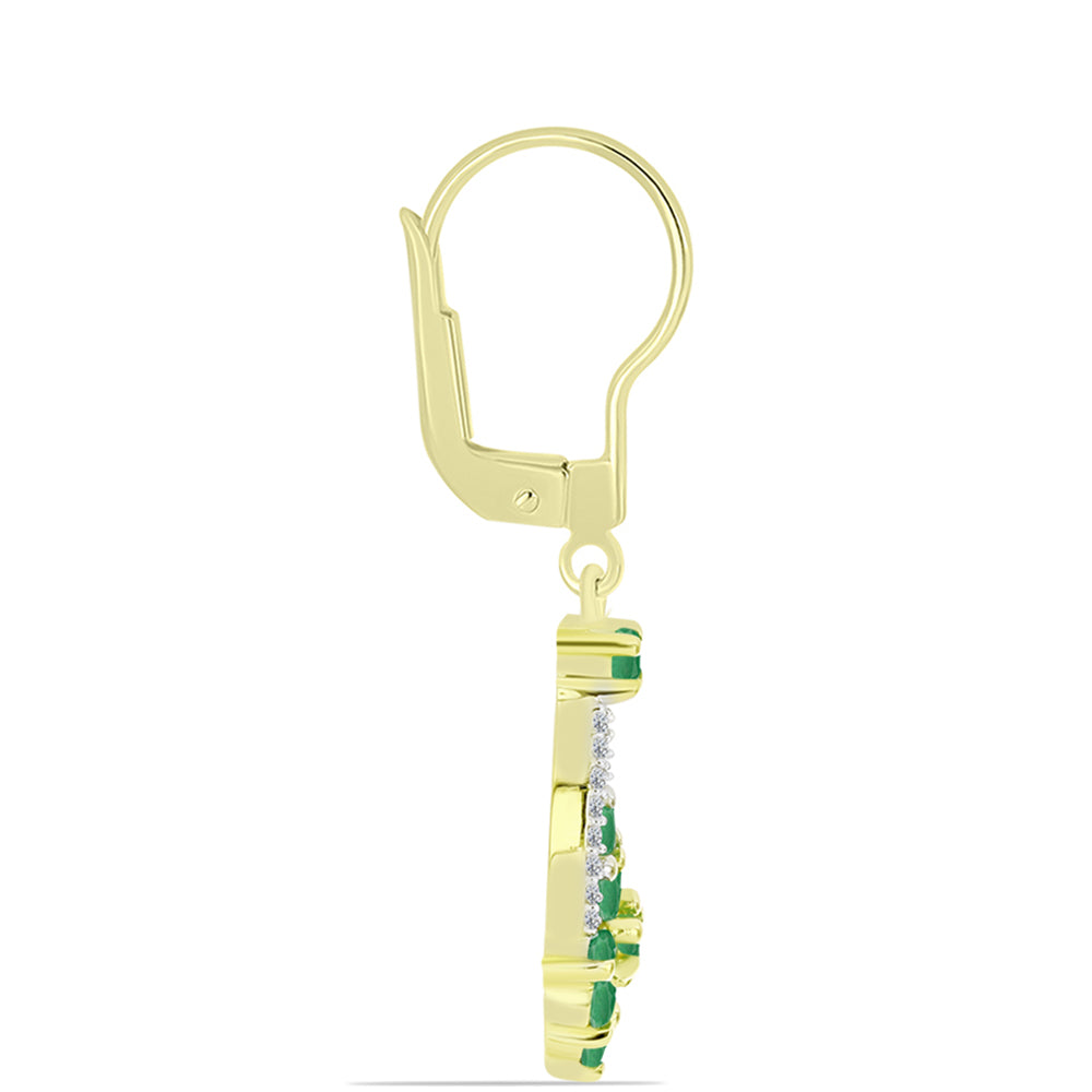 Cercei din Argint 925 Placat cu Aur ( 3.79 grame ) cu Smarald Brazilian și Topaz Alb 1.58 Carate 2 