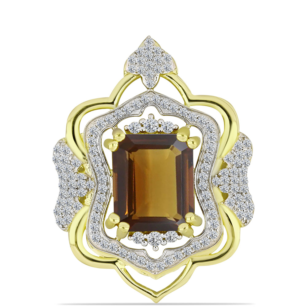 Pandantiv din Argint 925 Placat cu Aur ( 4.43 grame ) cu Cuarț Coniac și Topaz Alb 6.67 Carate