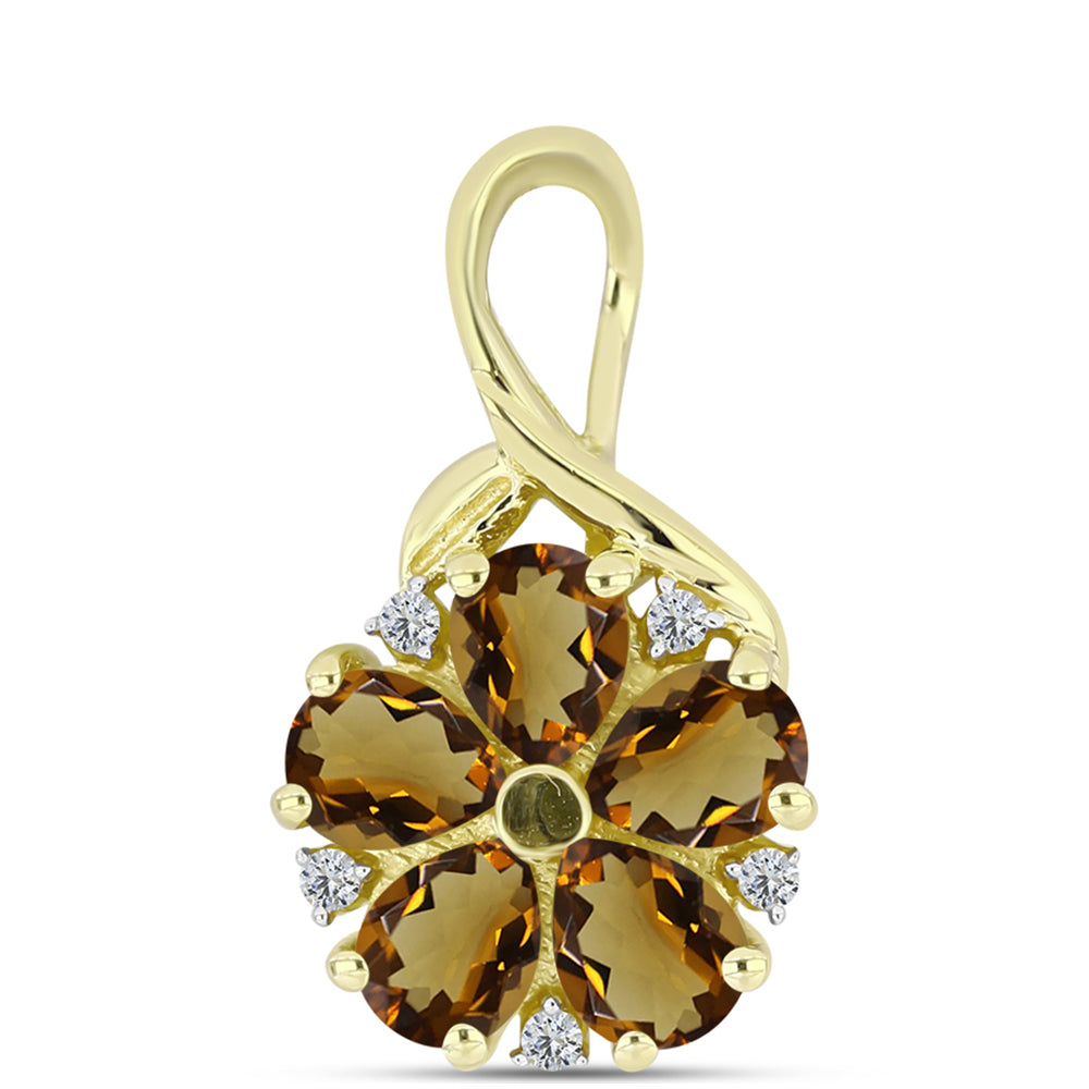 Pandantiv din Argint 925 Placat cu Aur ( 1.29 grame ) cu Cuarț Coniac și Topaz Alb 1.49 Carate 1 