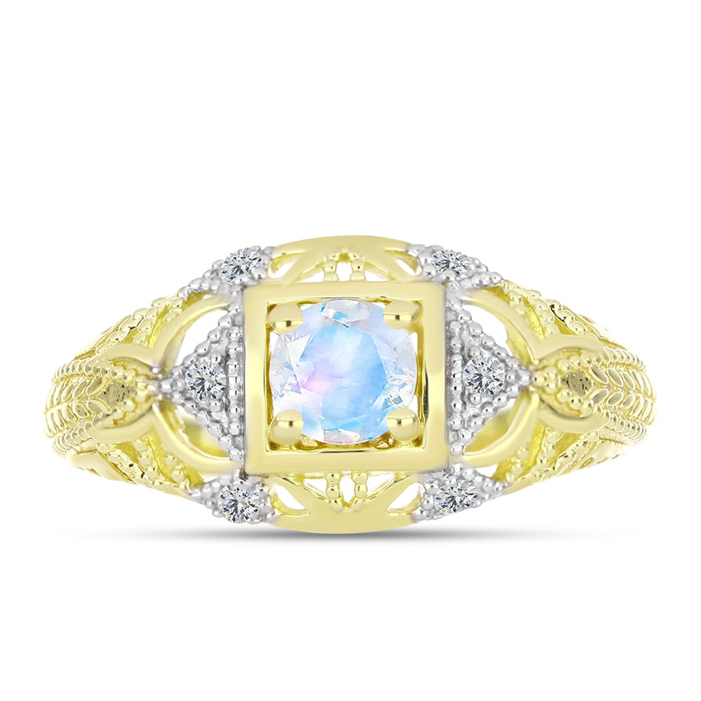 Inel din Argint 925 Placat cu Aur ( 3.53 grame ) cu Piatra Lunii Curcubeu și Topaz Alb 0.59 Carate 1 