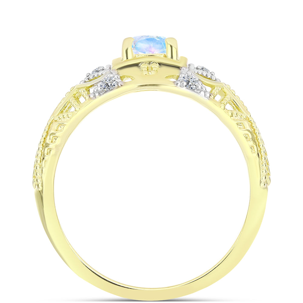 Inel din Argint 925 Placat cu Aur ( 3.53 grame ) cu Piatra Lunii Curcubeu și Topaz Alb 0.59 Carate