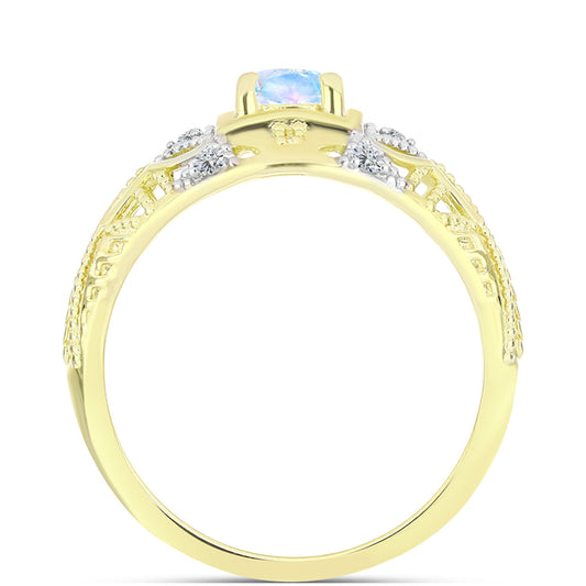 Inel din Argint 925 Placat cu Aur ( 3.53 grame ) cu Piatra Lunii Curcubeu și Topaz Alb 0.59 Carate