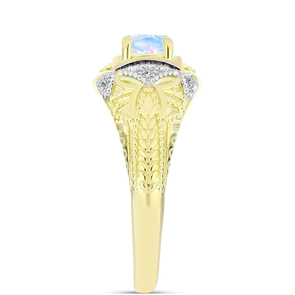 Inel din Argint 925 Placat cu Aur ( 3.53 grame ) cu Piatra Lunii Curcubeu și Topaz Alb 0.59 Carate 4 