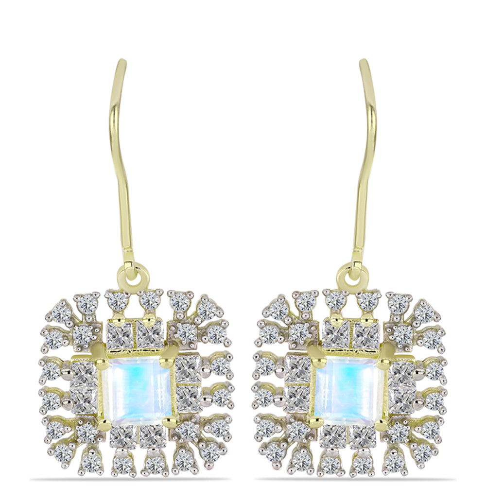 Cercei din Argint 925 Placat cu Aur ( 3.88 grame ) cu Piatra Lunii Curcubeu și Topaz Alb 2.8 Carate 1 