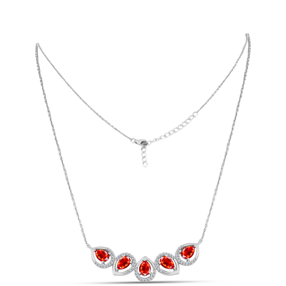 Colier din Argint 925 ( 5.55 grame ) cu Opal Etiopian Lega Dembi Roșu și Topaz Alb 2.45 Carate