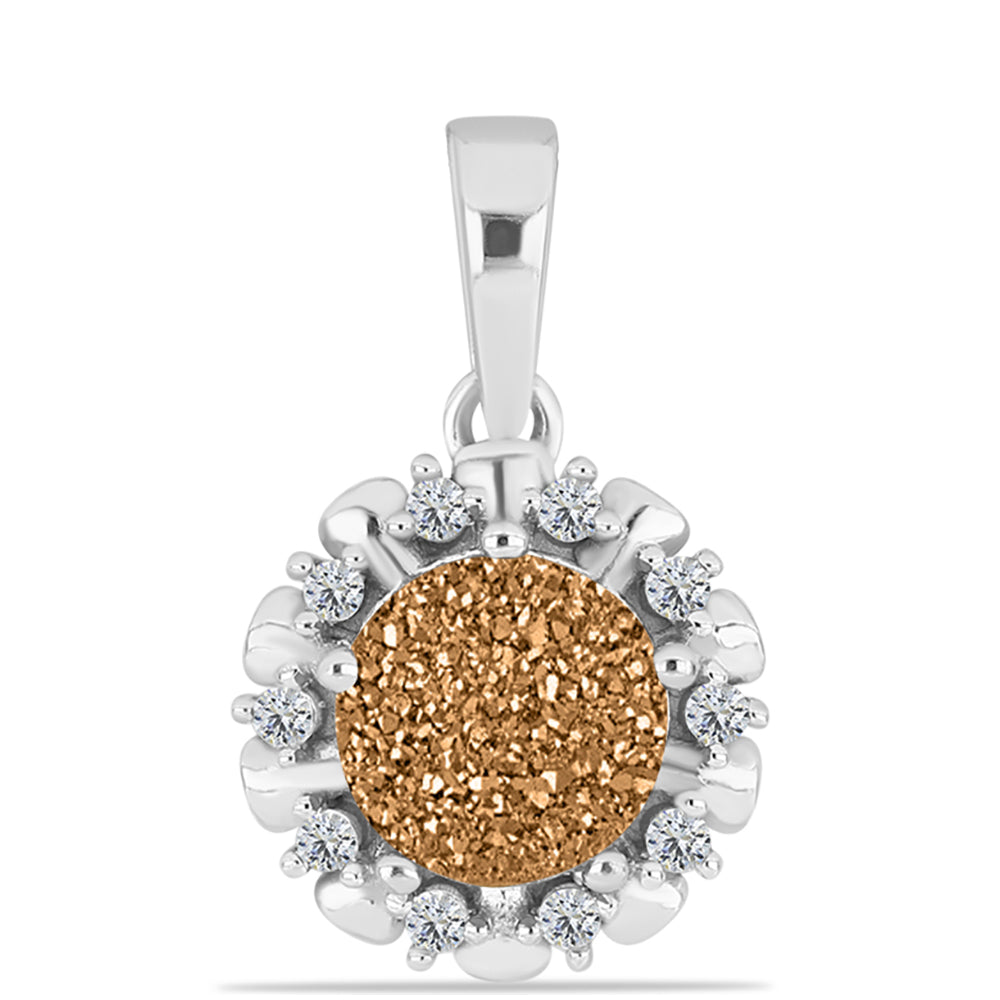 Pandantiv din Argint 925 ( 1.95 grame ) cu Drusy Auriu și Topaz Alb 2.35 Carate