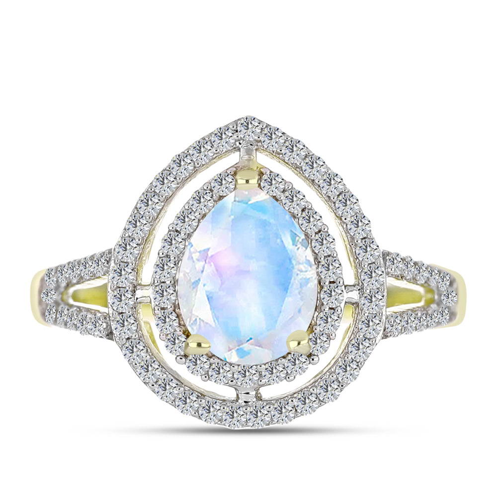 Inel din Argint 925 Placat cu Aur ( 2.84 grame ) cu Piatra Lunii Curcubeu și Topaz Alb 2.25 Carate 1 