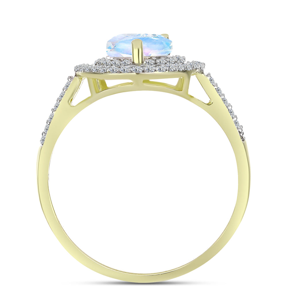 Inel din Argint 925 Placat cu Aur ( 2.84 grame ) cu Piatra Lunii Curcubeu și Topaz Alb 2.25 Carate 2 
