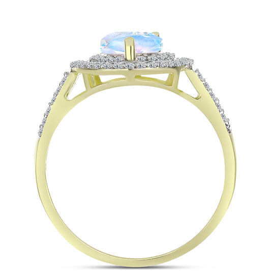 Inel din Argint 925 Placat cu Aur ( 2.84 grame ) cu Piatra Lunii Curcubeu și Topaz Alb 2.25 Carate