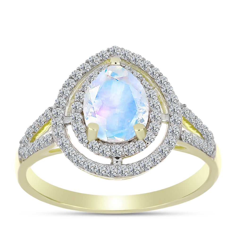 Inel din Argint 925 Placat cu Aur ( 2.84 grame ) cu Piatra Lunii Curcubeu și Topaz Alb 2.25 Carate