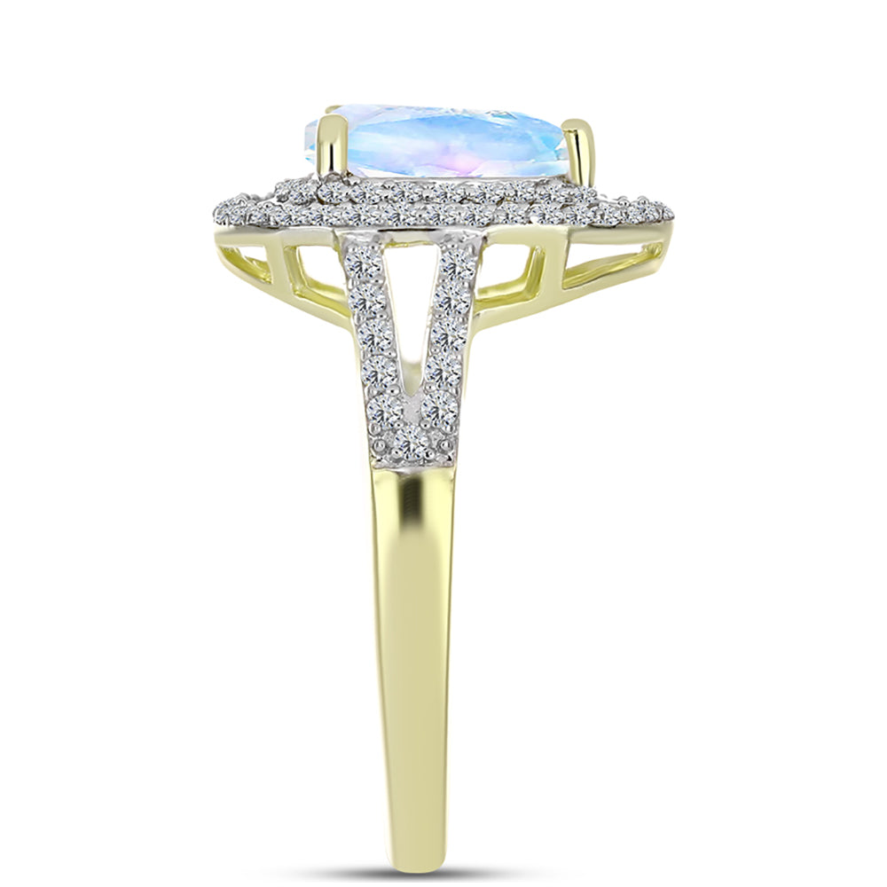 Inel din Argint 925 Placat cu Aur ( 2.84 grame ) cu Piatra Lunii Curcubeu și Topaz Alb 2.25 Carate