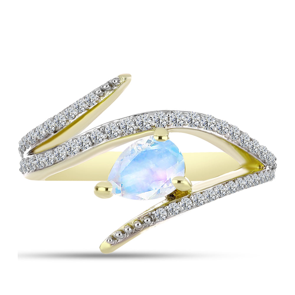 Inel din Argint 925 Placat cu Aur ( 3.85 grame ) cu Piatra Lunii Curcubeu și Topaz Alb 1.08 Carate