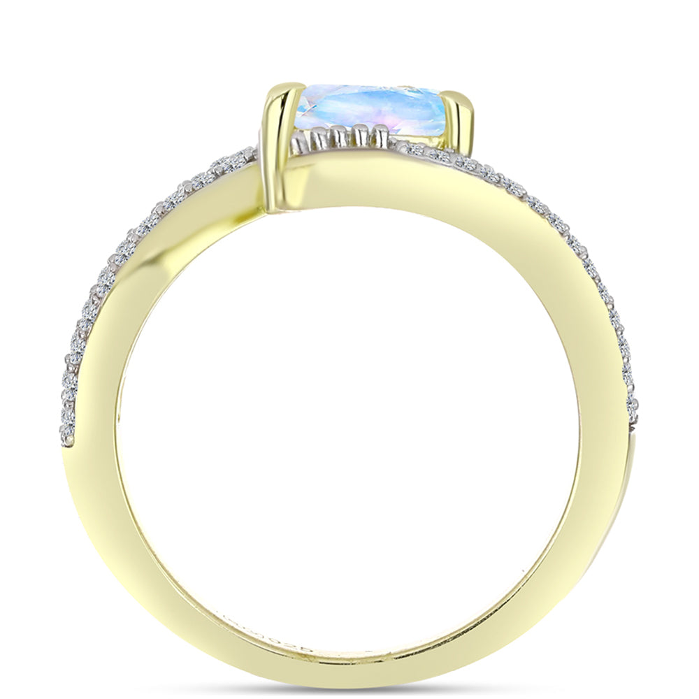 Inel din Argint 925 Placat cu Aur ( 3.85 grame ) cu Piatra Lunii Curcubeu și Topaz Alb 1.08 Carate 2 